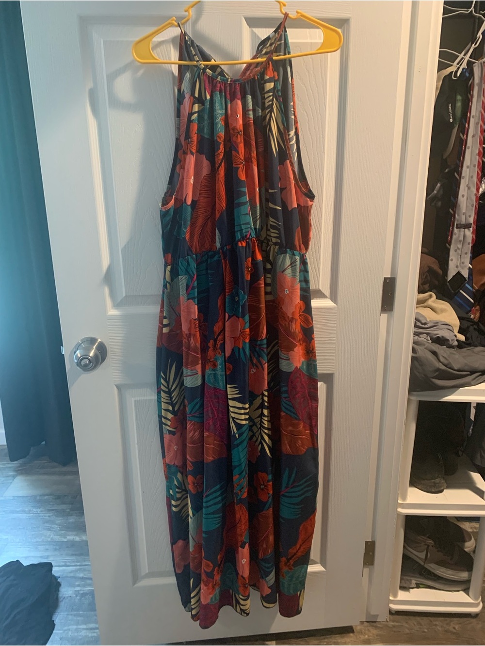 Tropical Floral Maxi Dress in Teal & Coral